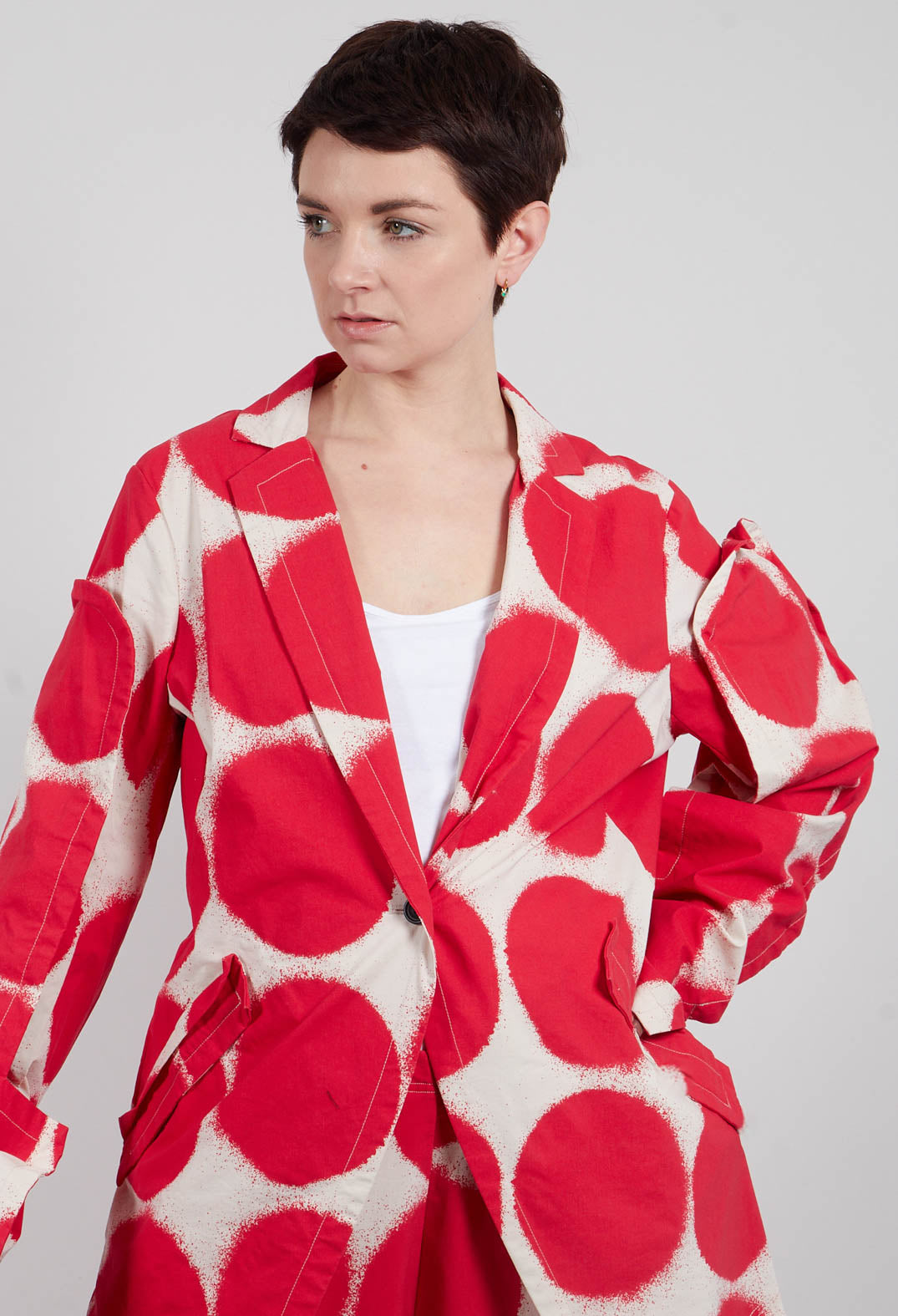 Single Button Jacket in Ketchup Print - 1631112