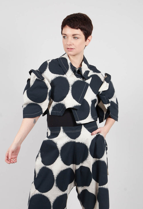 Cropped Round Sleeve Jacket in Black Print - 1631114