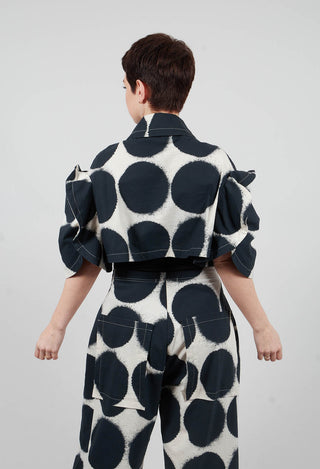 Cropped Round Sleeve Jacket in Black Print - 1631114