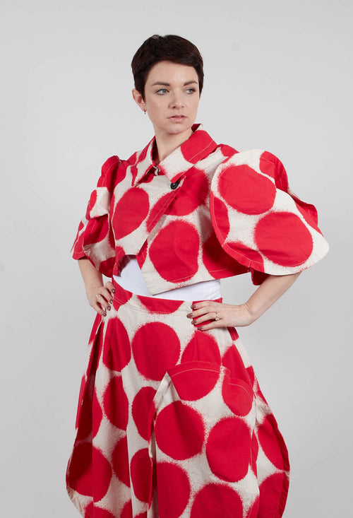 Cropped Round Sleeve Jacket in Ketchup Print - 1631114