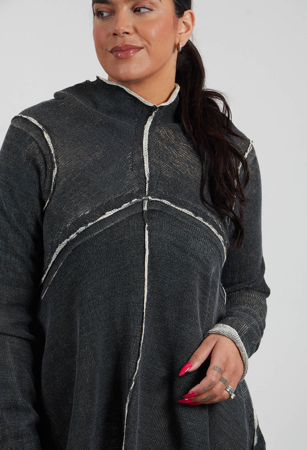 Asymmetric Raw Edge Jumper in Black/Marshmallow - 1720711