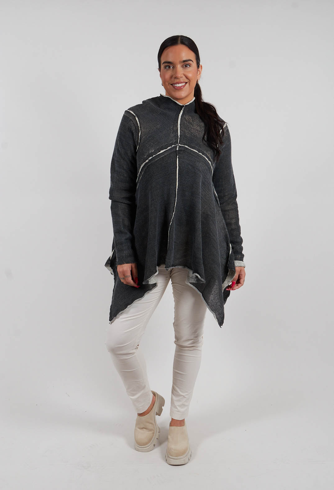 Asymmetric Raw Edge Jumper in Black/Marshmallow - 1720711