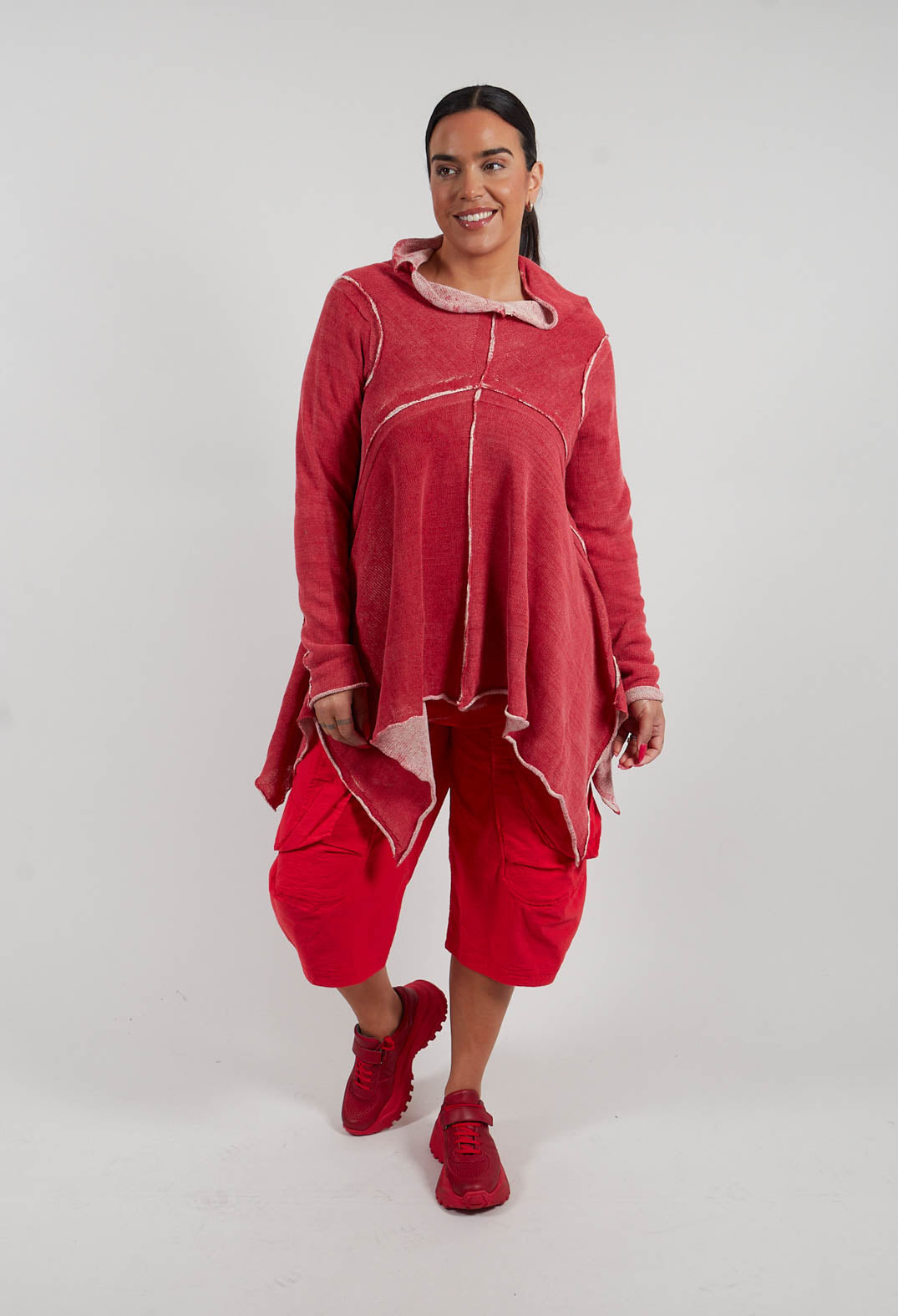 Asymmetric Raw Edge Jumper in Ketchup/Marshmallow - 1720711