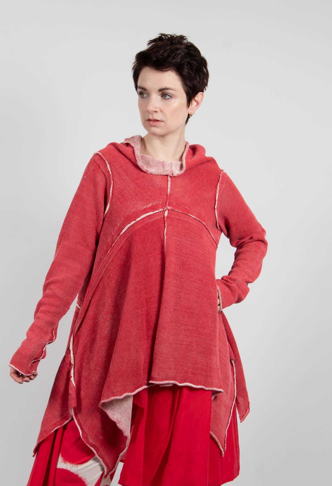 Asymmetric Raw Edge Jumper in Ketchup/Marshmallow - 1720711