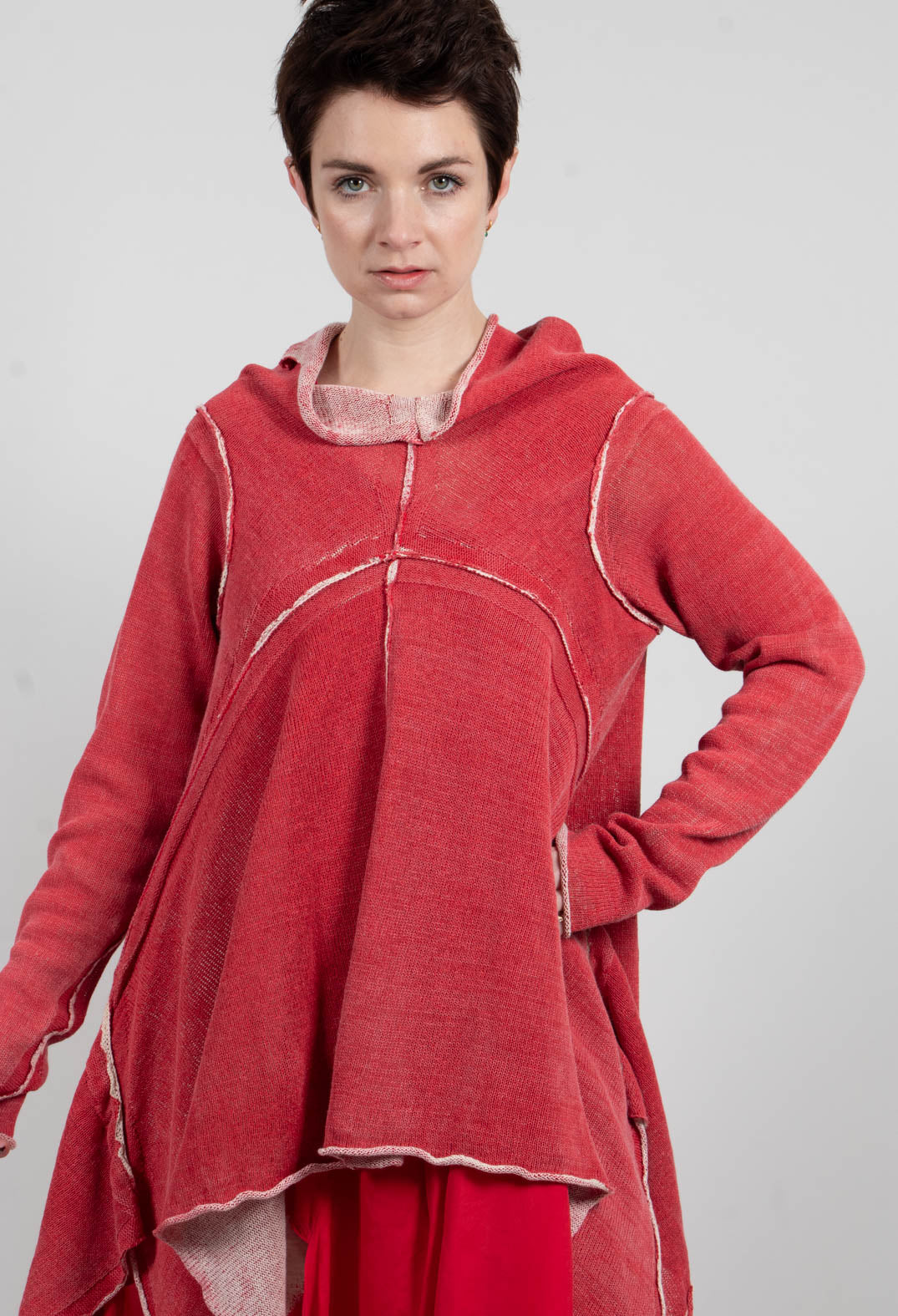 Asymmetric Raw Edge Jumper in Ketchup/Marshmallow - 1720711