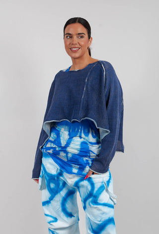 Cropped Oversized Jumper in Navy/Marshmallow - 1720713