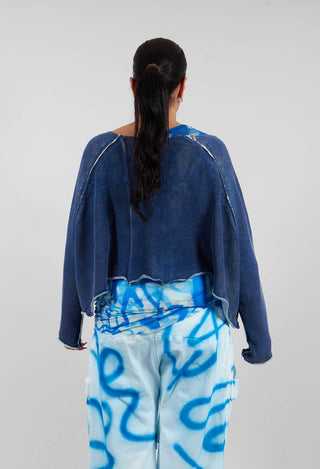 Cropped Oversized Jumper in Navy/Marshmallow - 1720713