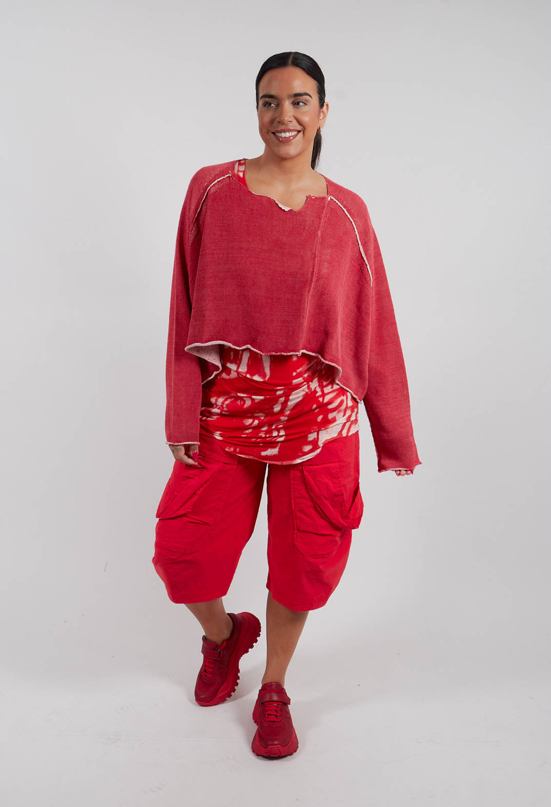 Cropped Oversized Jumper in Ketchup/Marshmallow - 1720713