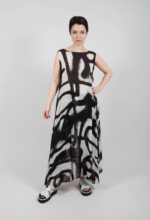 A-Line Midi Dress in Black Print - 1770906