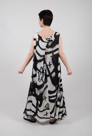 A-Line Midi Dress in Black Print - 1770906