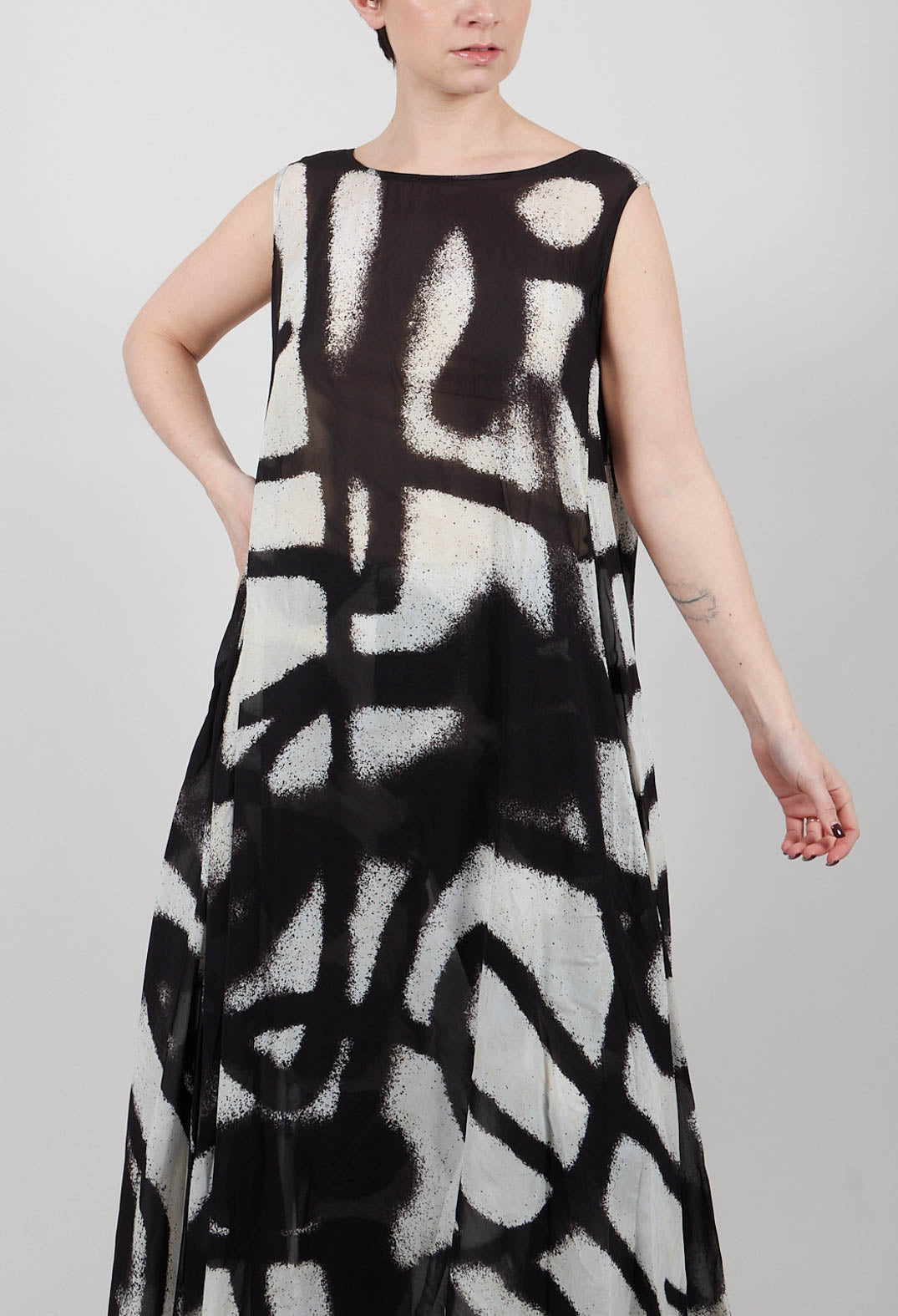 A-Line Midi Dress in Black Print - 1770906
