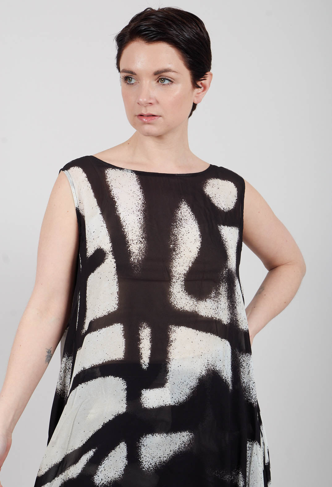 A-Line Midi Dress in Black Print - 1770906