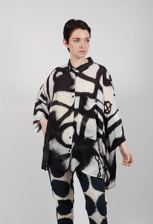 Semi Sheer Longline Shirt in Black Print - 1770407