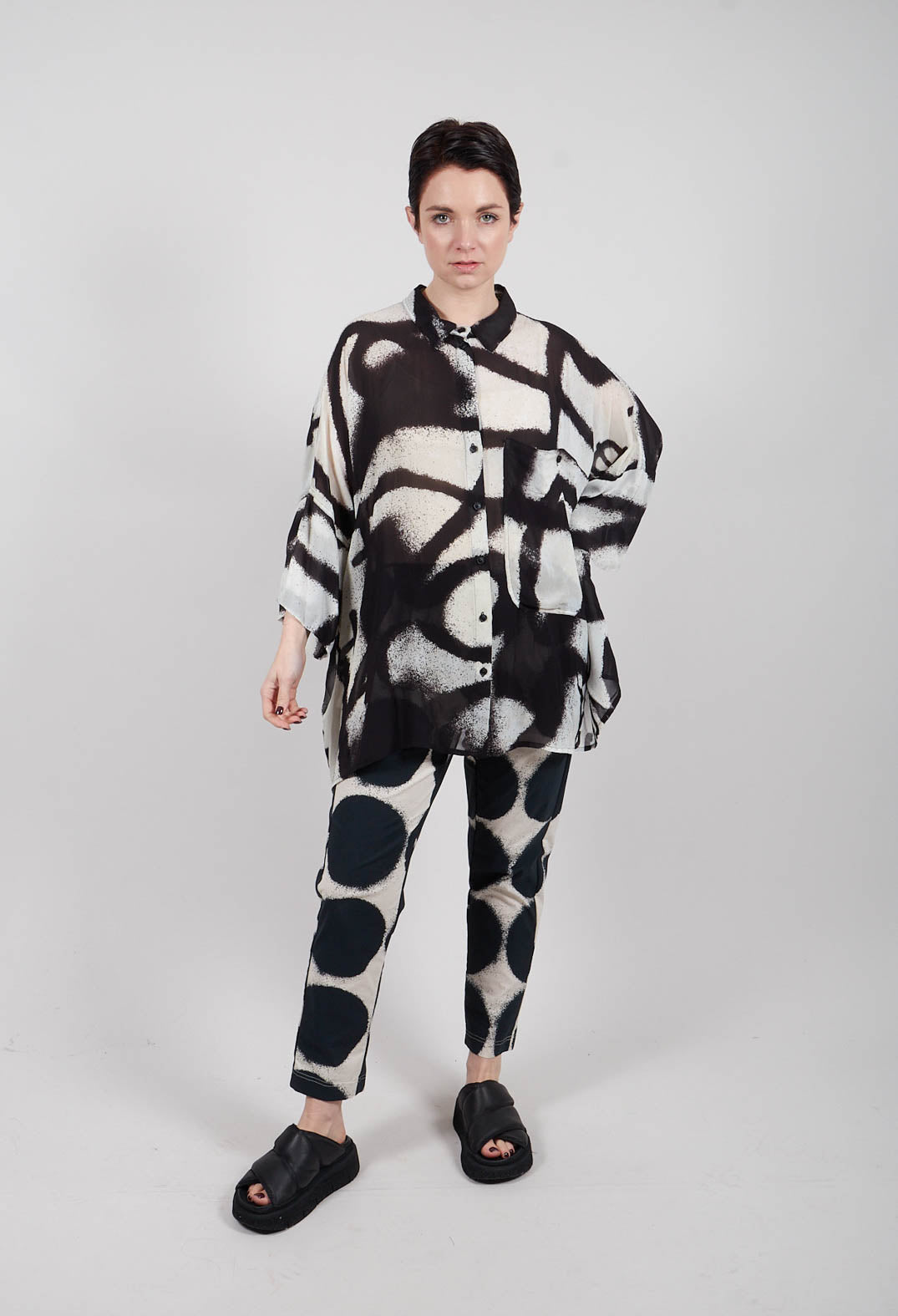 Semi Sheer Longline Shirt in Black Print - 1770407