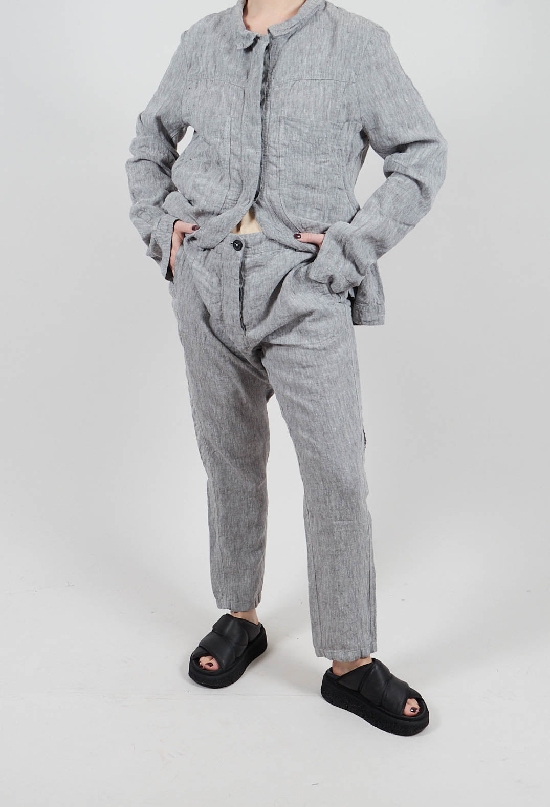 Straight Leg Linen Trousers in Amber Melange - 2020102
