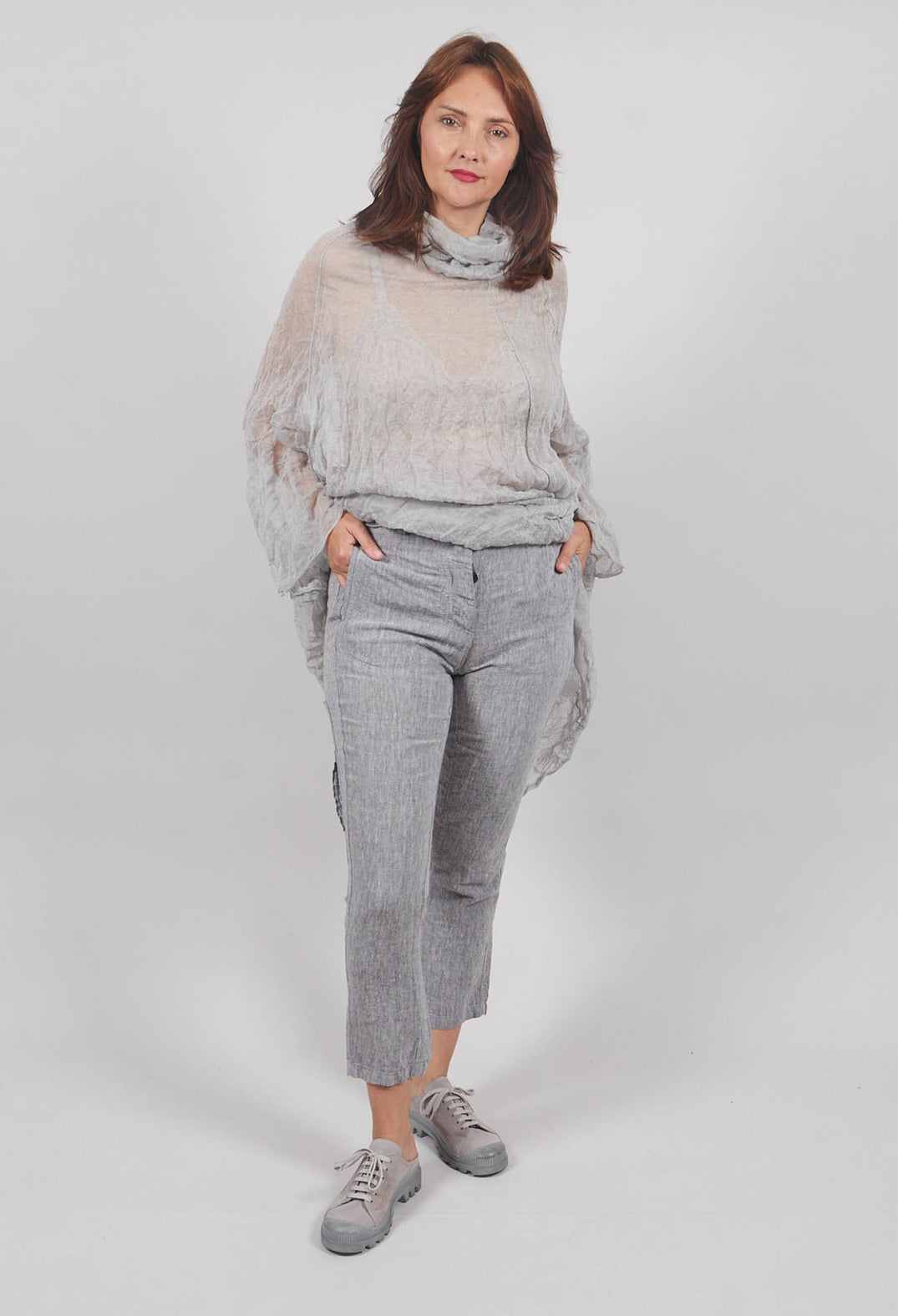 Straight Leg Linen Trousers in Amber Melange - 2020102
