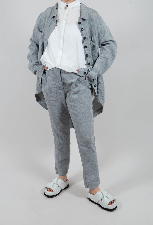 Straight Leg Linen Trousers in Seaweed Melange - 2020102