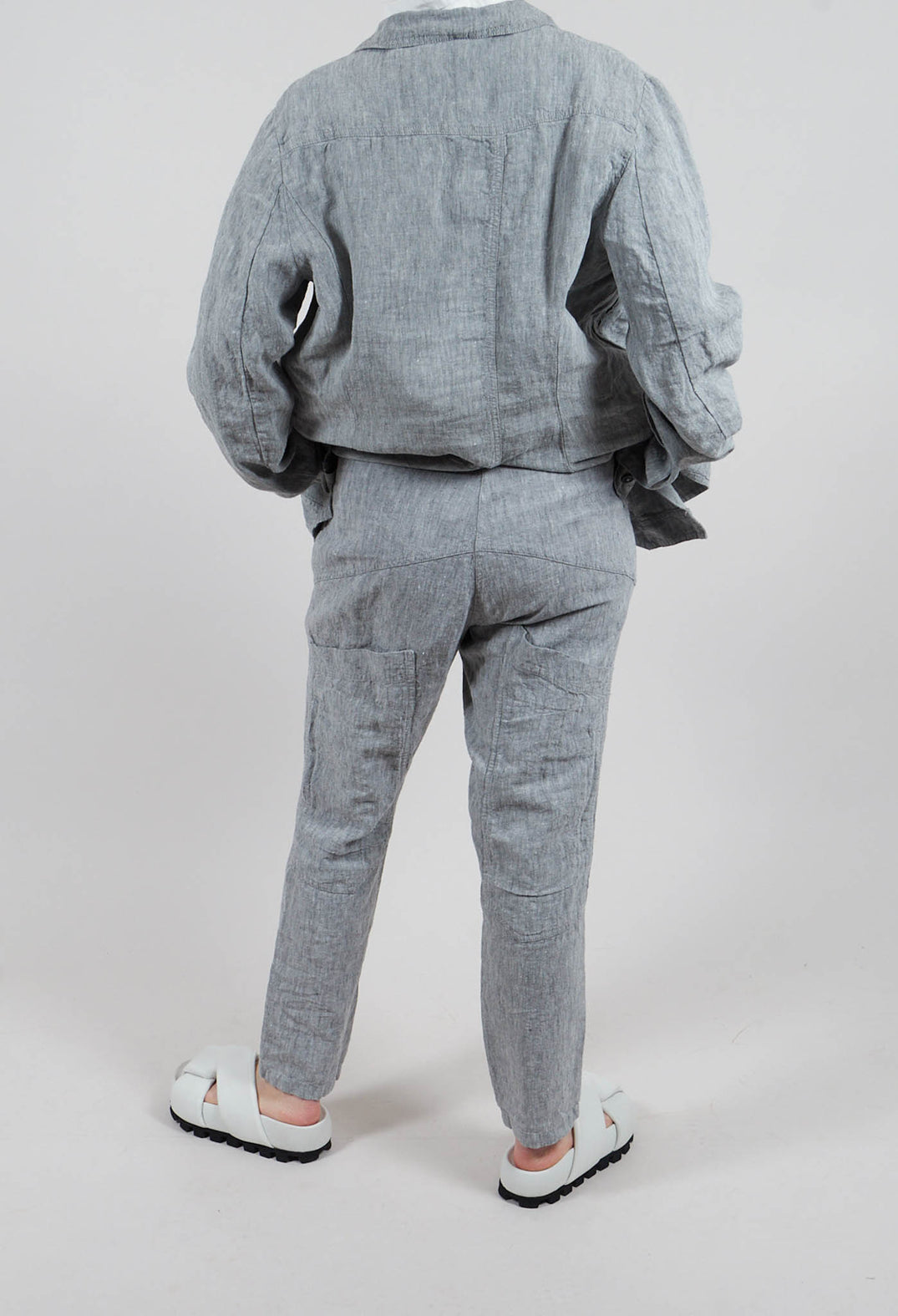 Straight Leg Linen Trousers in Seaweed Melange - 2020102