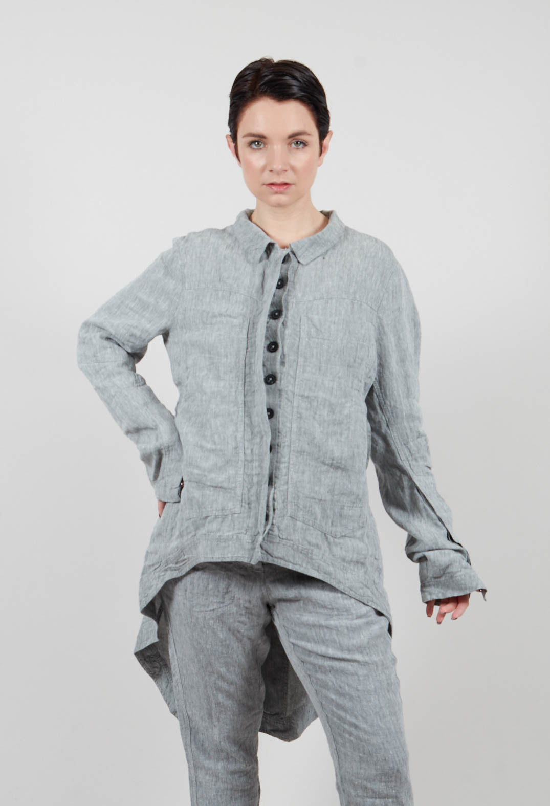 Linen Coat in Seaweed Melange - 2021206
