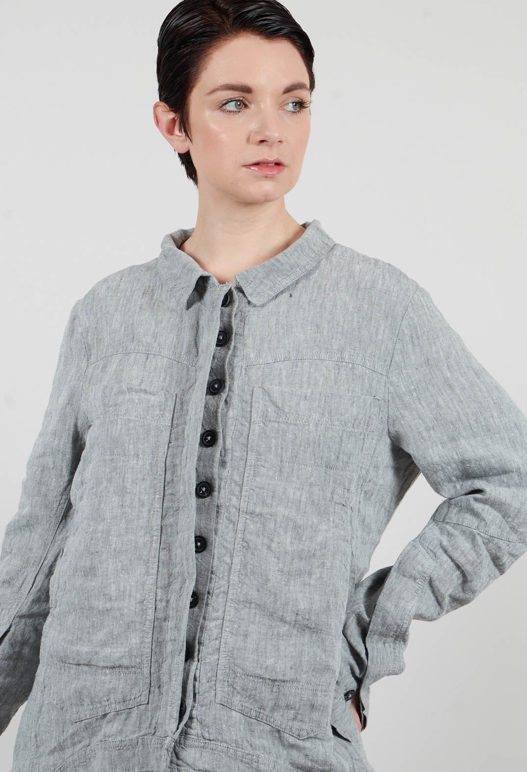 Linen Coat in Seaweed Melange - 2021206