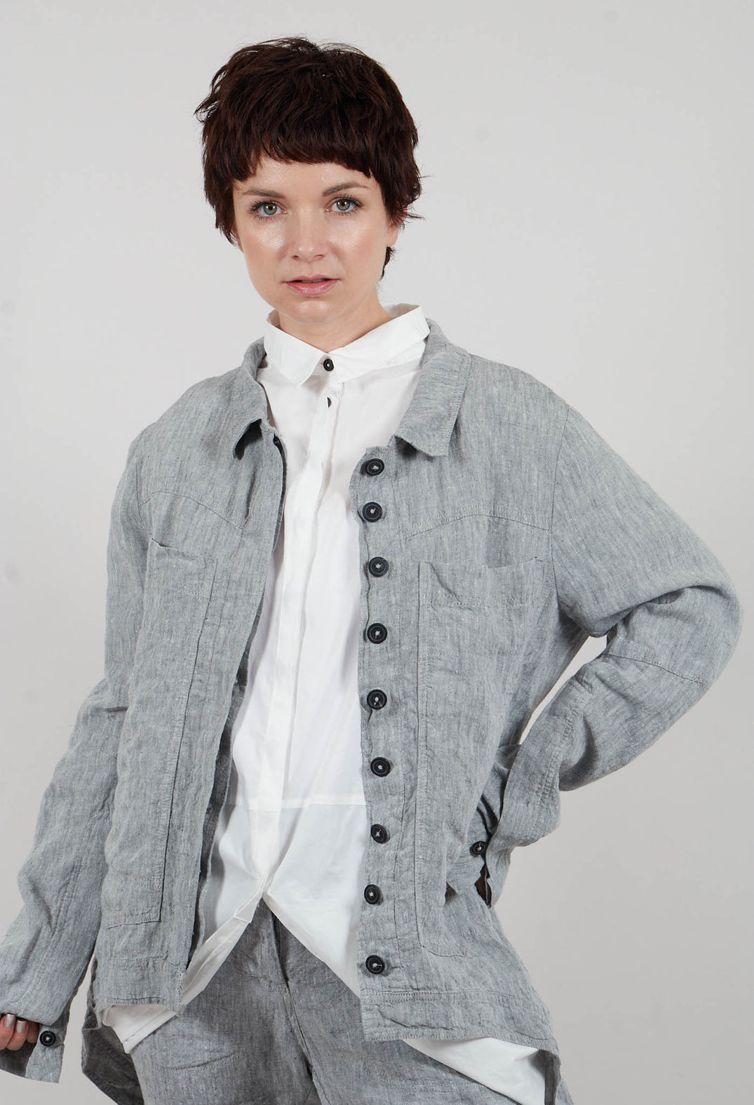 Linen Coat in Seaweed Melange - 2021206
