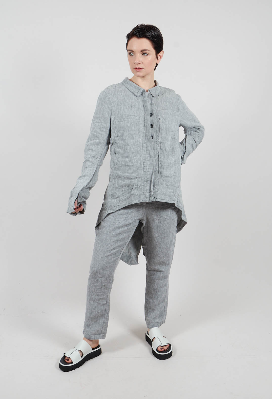 Linen Coat in Seaweed Melange - 2021206