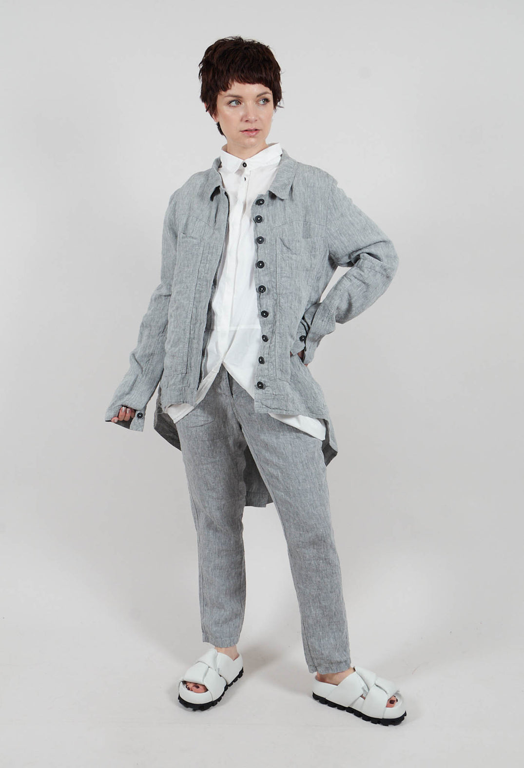 Linen Coat in Seaweed Melange - 2021206