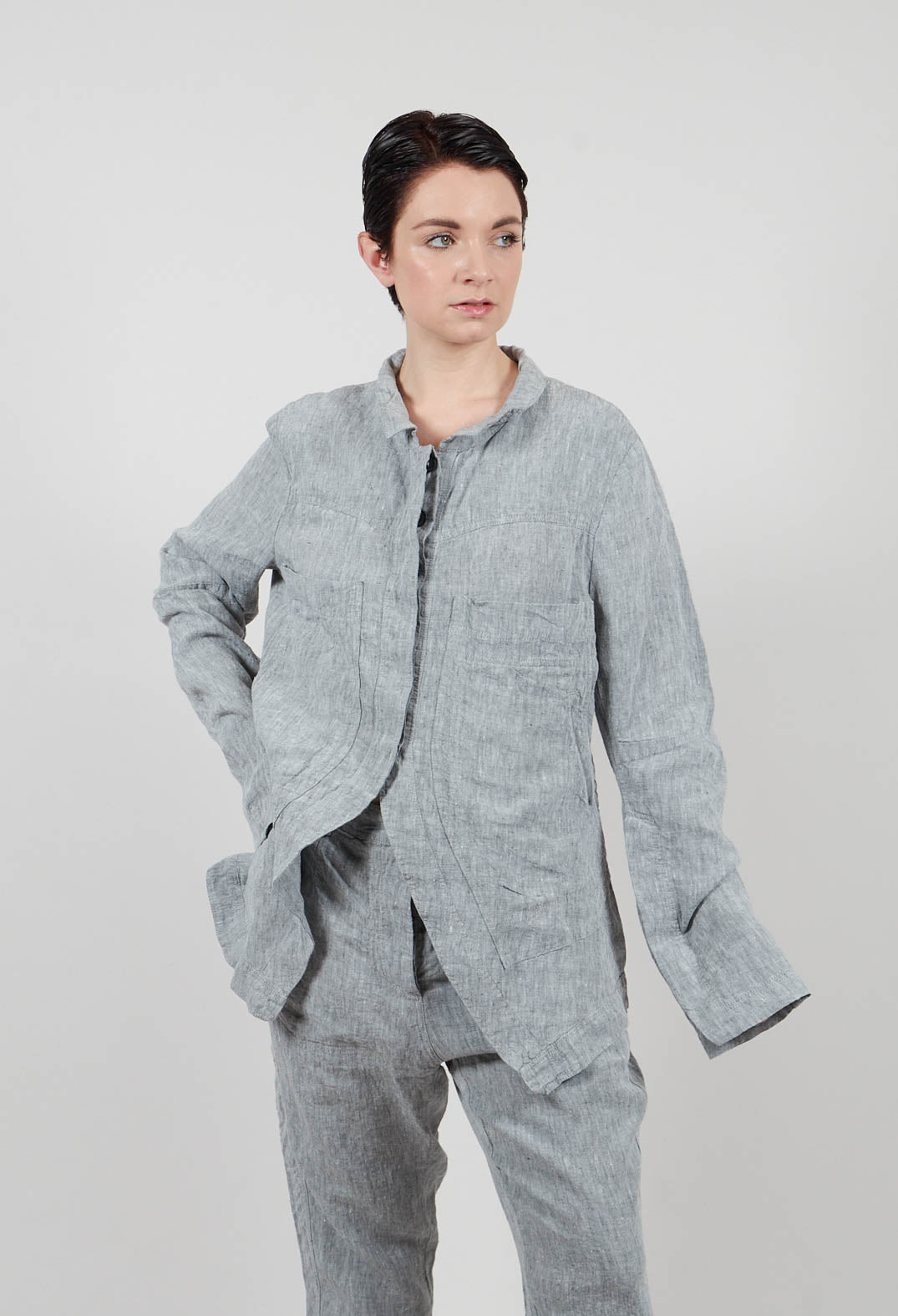 Linen Jacket in Seaweed Melange - 2021108