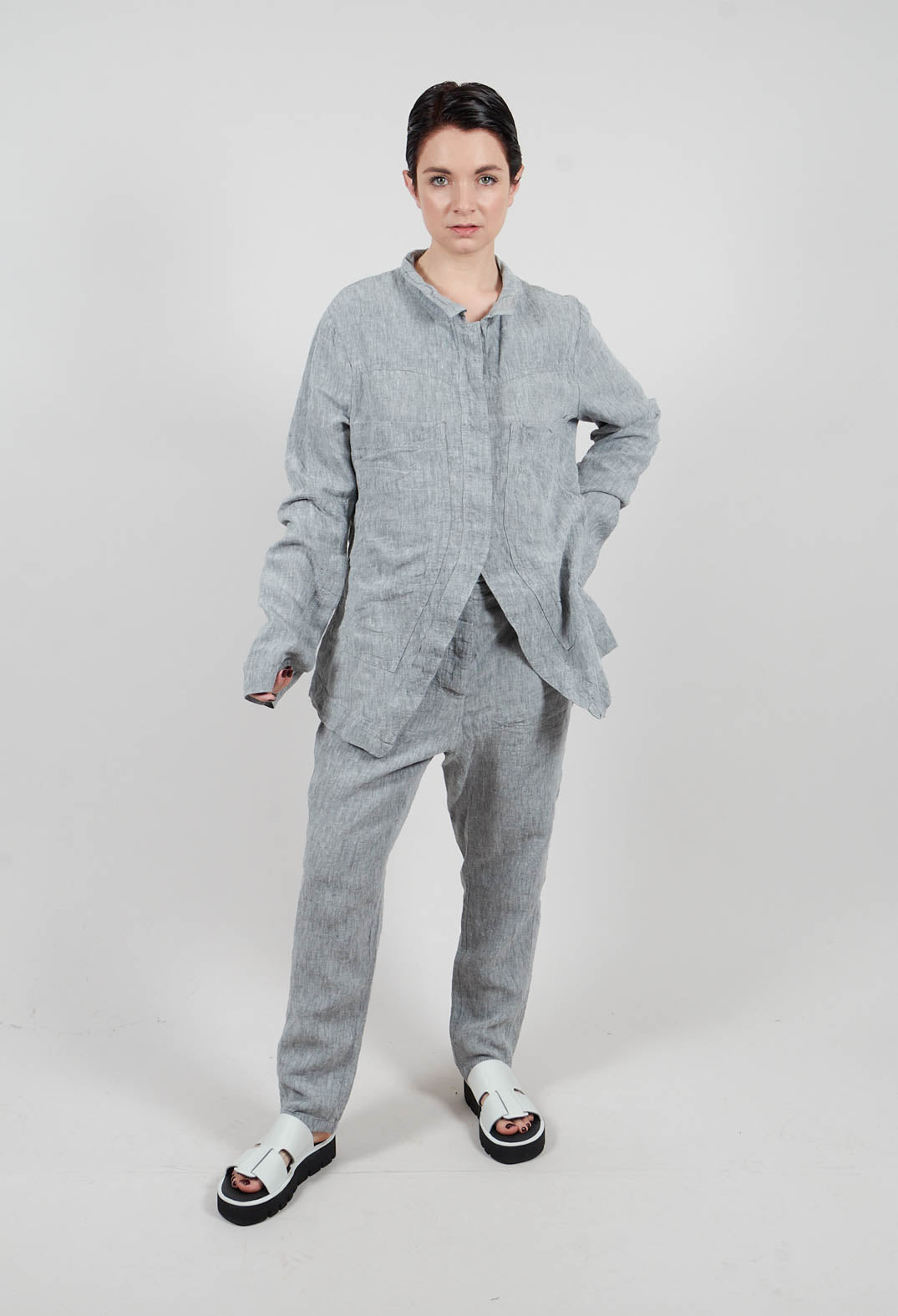 Linen Jacket in Seaweed Melange - 2021108
