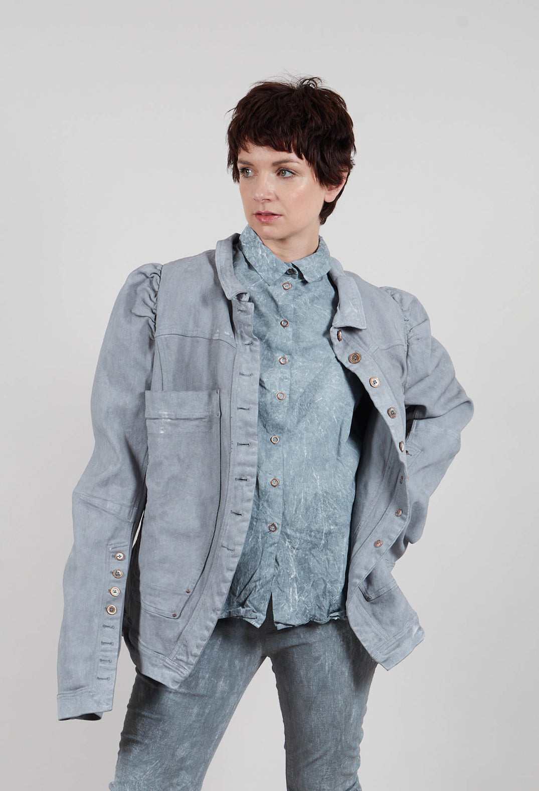 Puff Sleeve Jacket in Seaweed Fog - 2031102