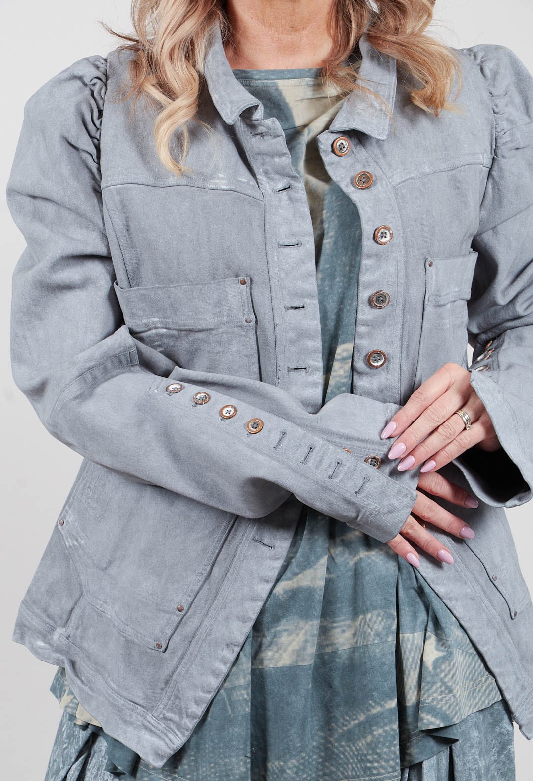 Puff Sleeve Jacket in Seaweed Fog - 2031102