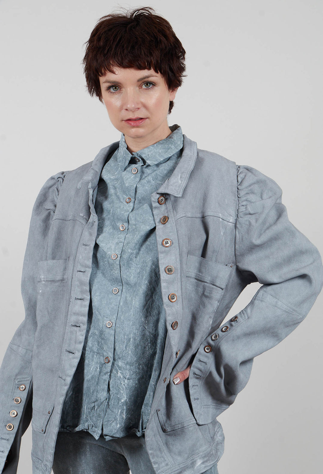 Puff Sleeve Jacket in Seaweed Fog - 2031102