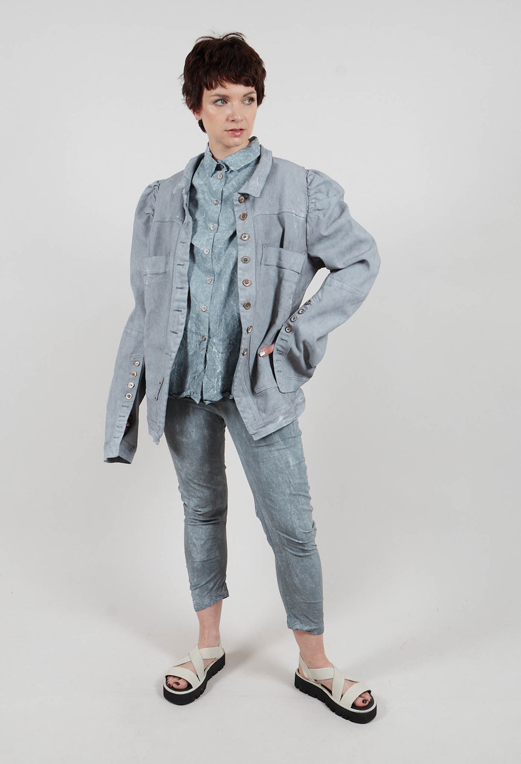 Puff Sleeve Jacket in Seaweed Fog - 2031102