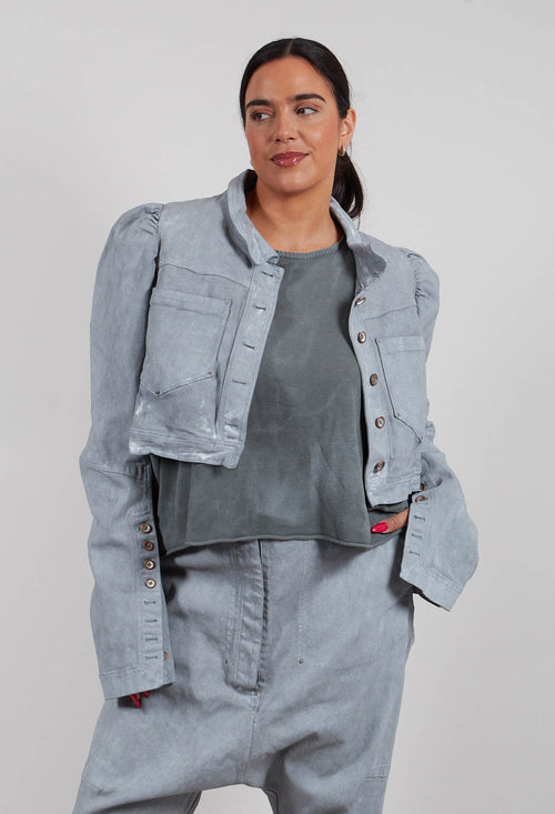 Cropped Puff Sleeve Jacket in Seaweed Fog - 2031106