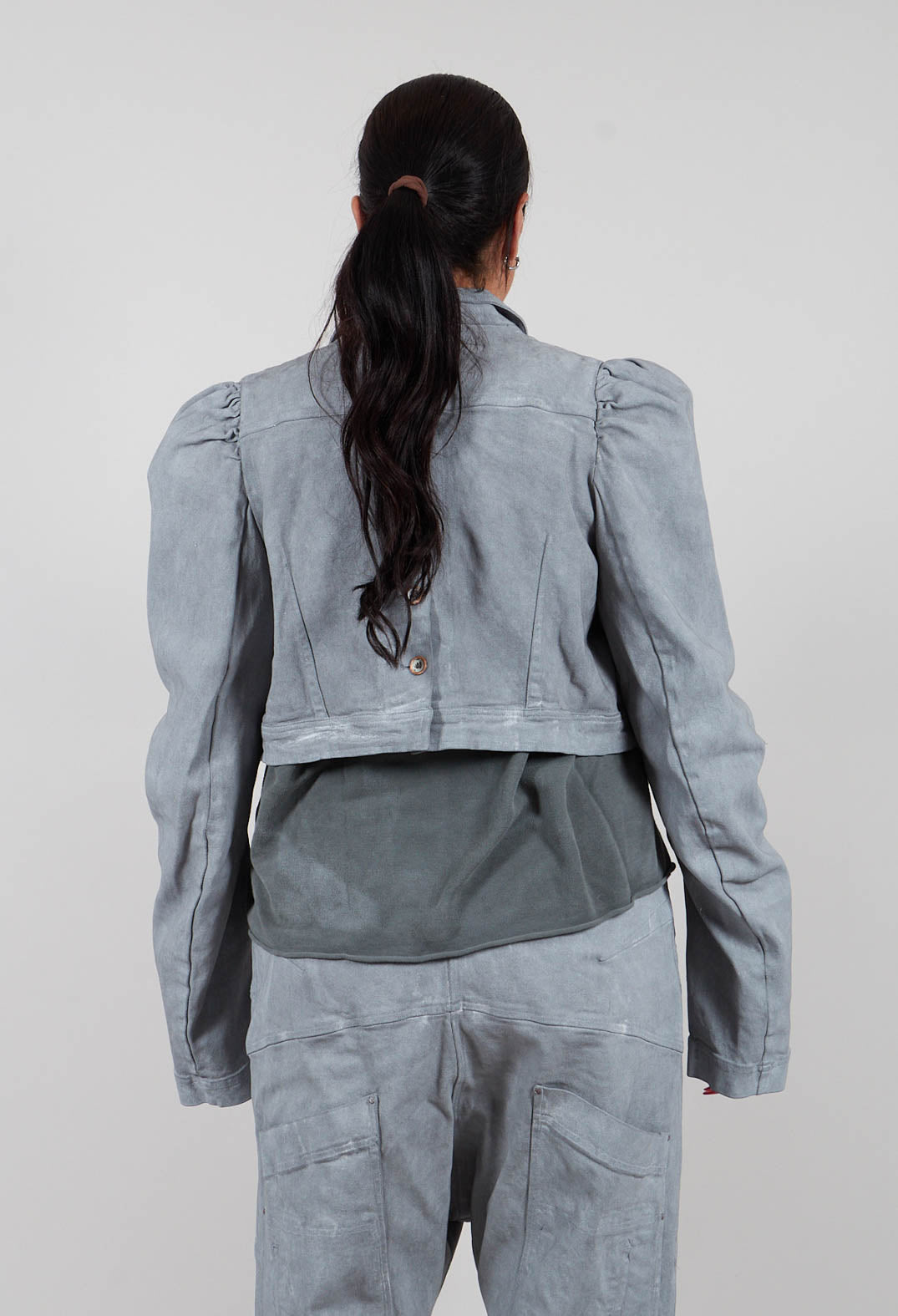 Cropped Puff Sleeve Jacket in Seaweed Fog - 2031106