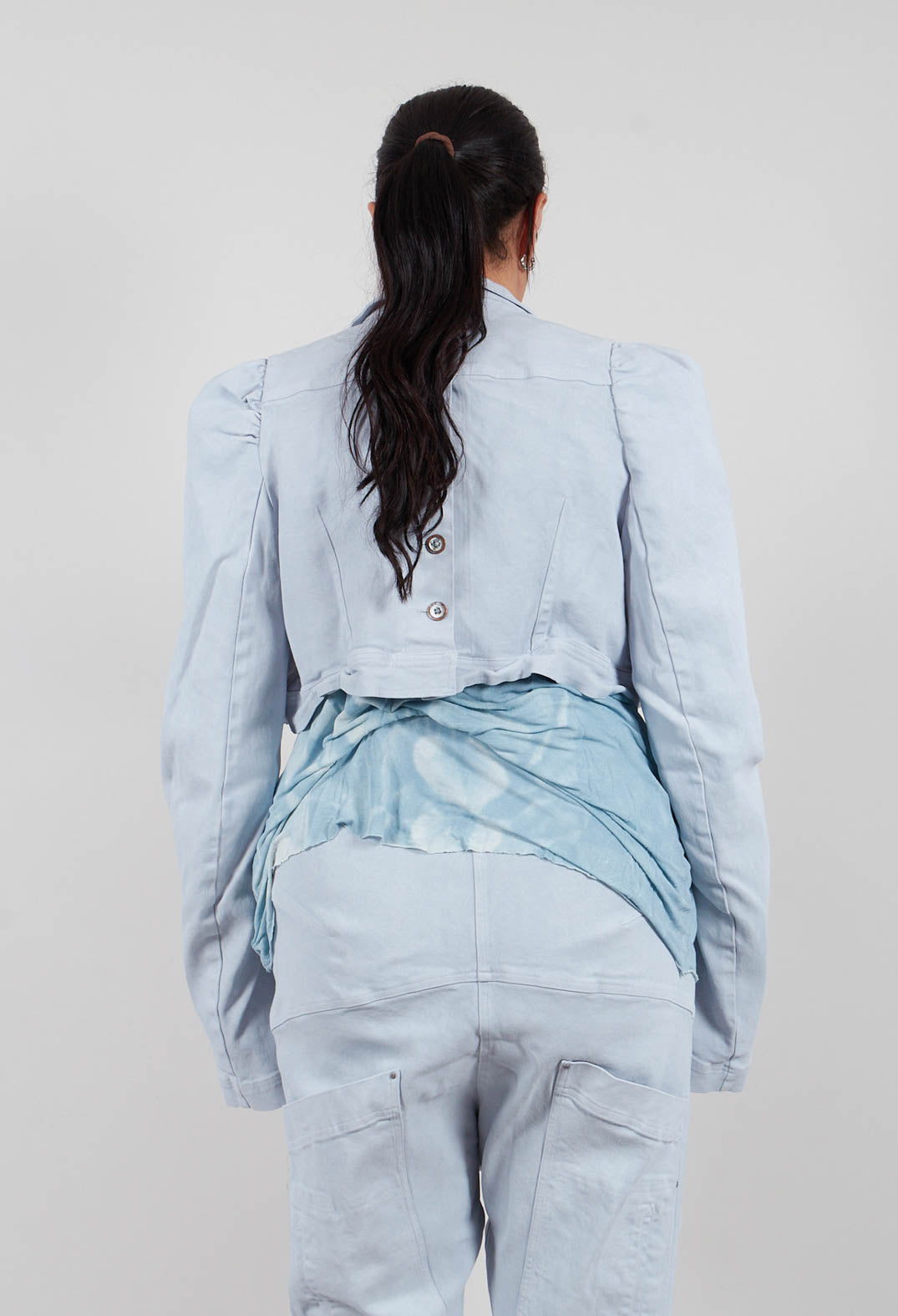 Cropped Puff Sleeve Jacket in Sky Fog - 2031106