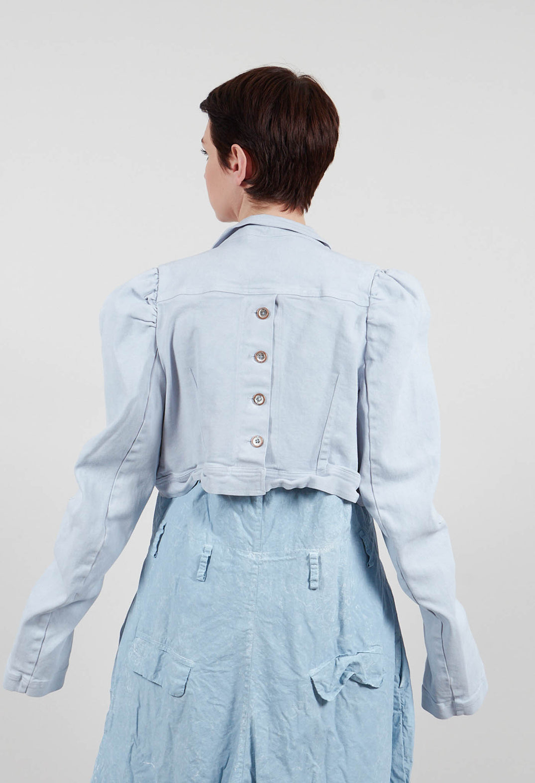 Cropped Puff Sleeve Jacket in Sky Fog - 2031106