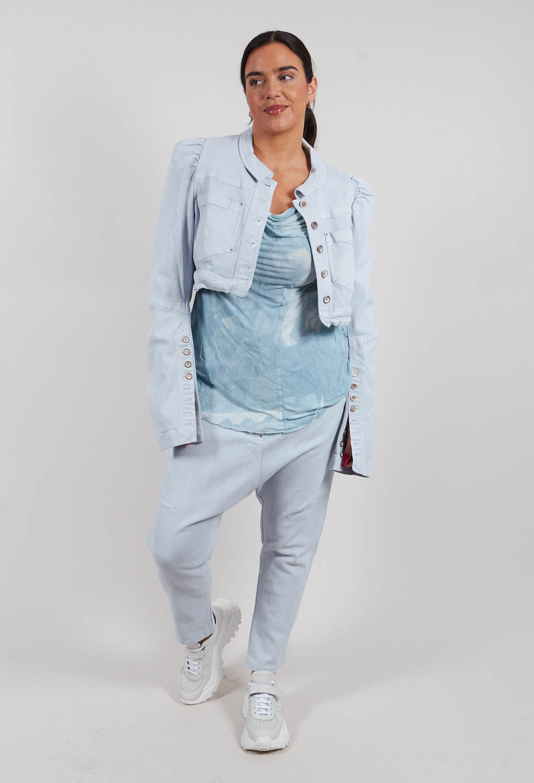 Cropped Puff Sleeve Jacket in Sky Fog - 2031106
