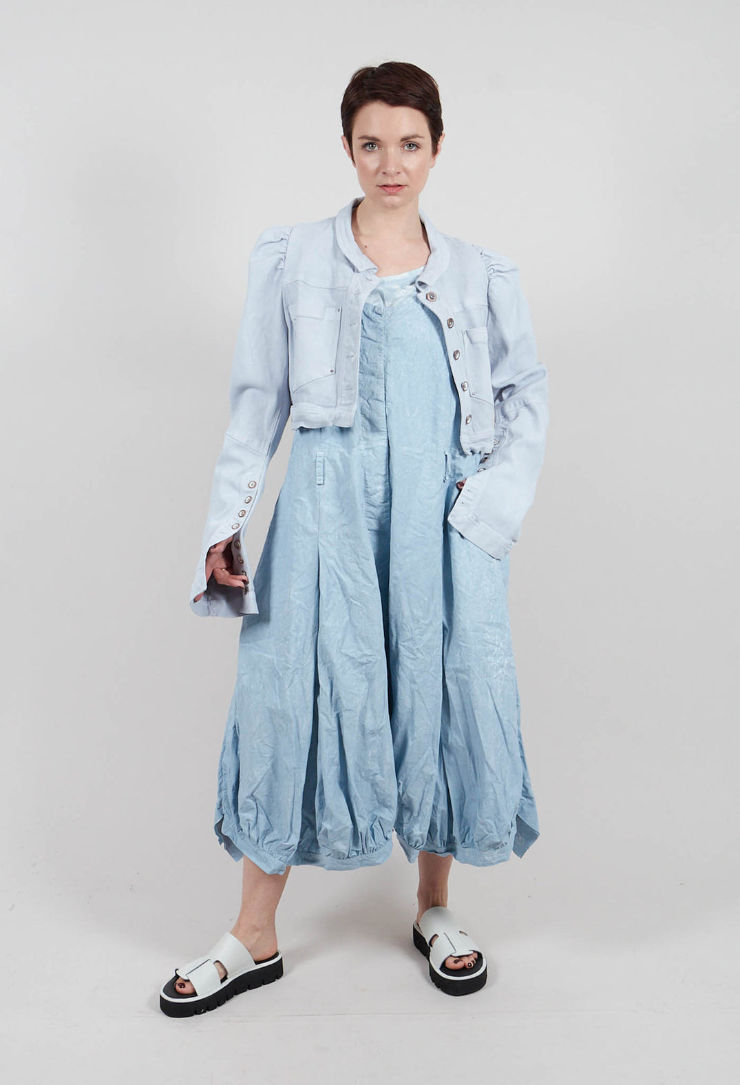 Cropped Puff Sleeve Jacket in Sky Fog - 2031106