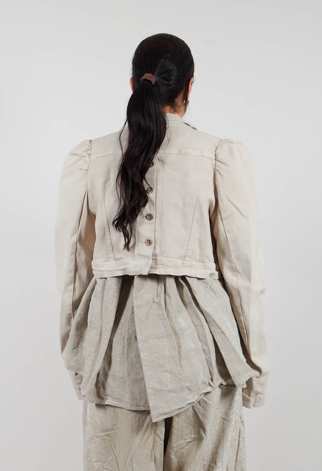 Cropped Puff Sleeve Jacket in Linen Fog - 2031106