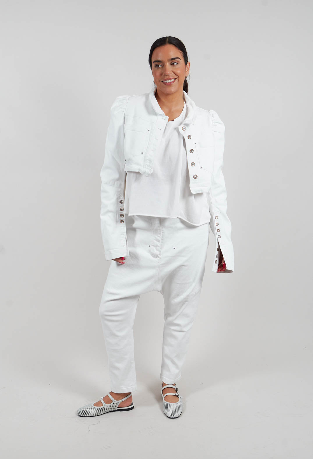 Cropped Puff Sleeve Jacket in Seafoam Fog - 2031106