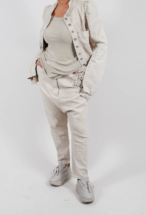 Drop Crotch Trousers in Linen Fog - 2030112