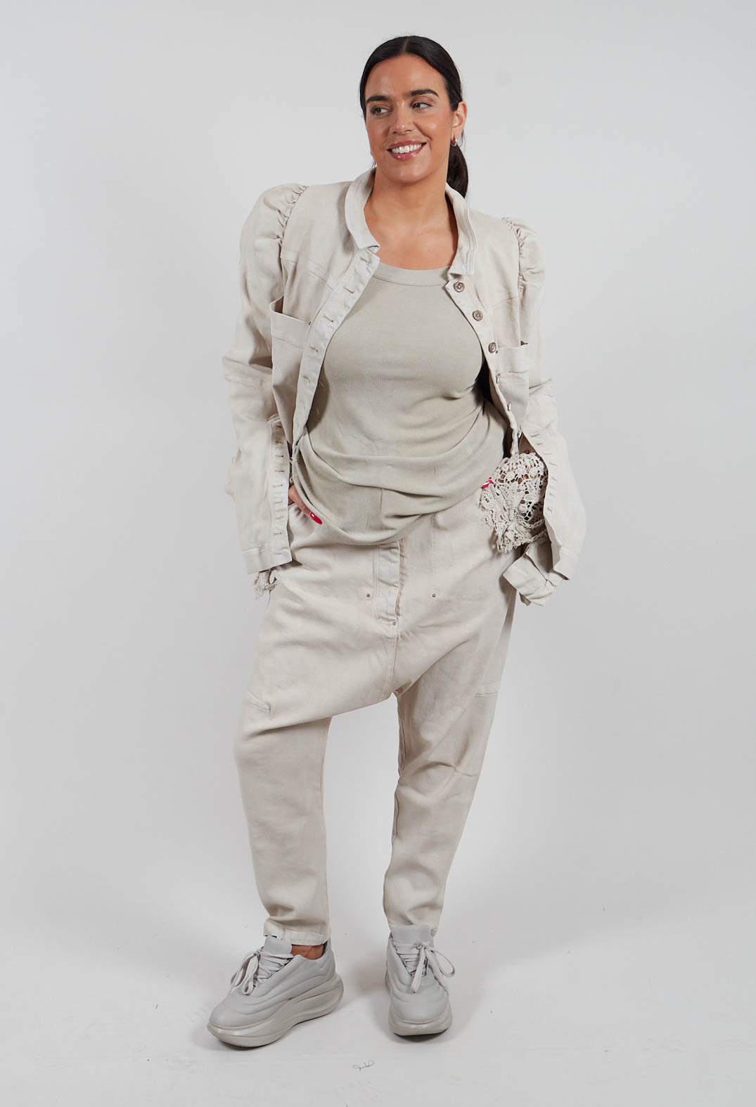 Drop Crotch Trousers in Linen Fog - 2030112