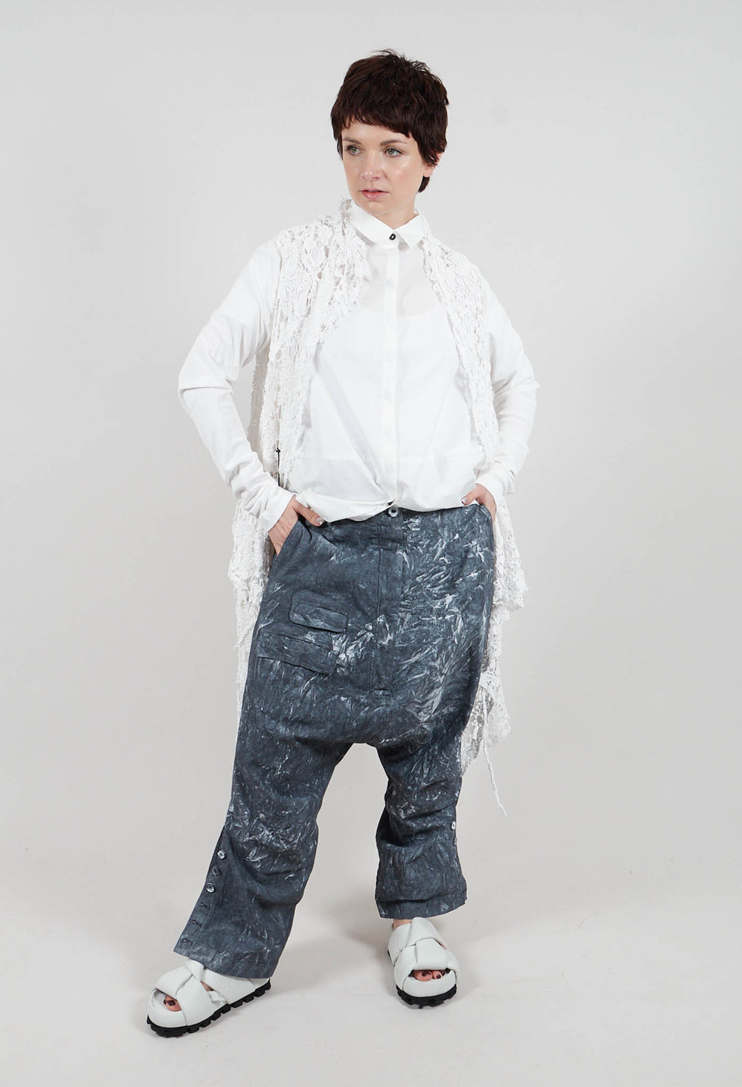 Utility Drop Crotch Trousers in Black Fog - 2070105