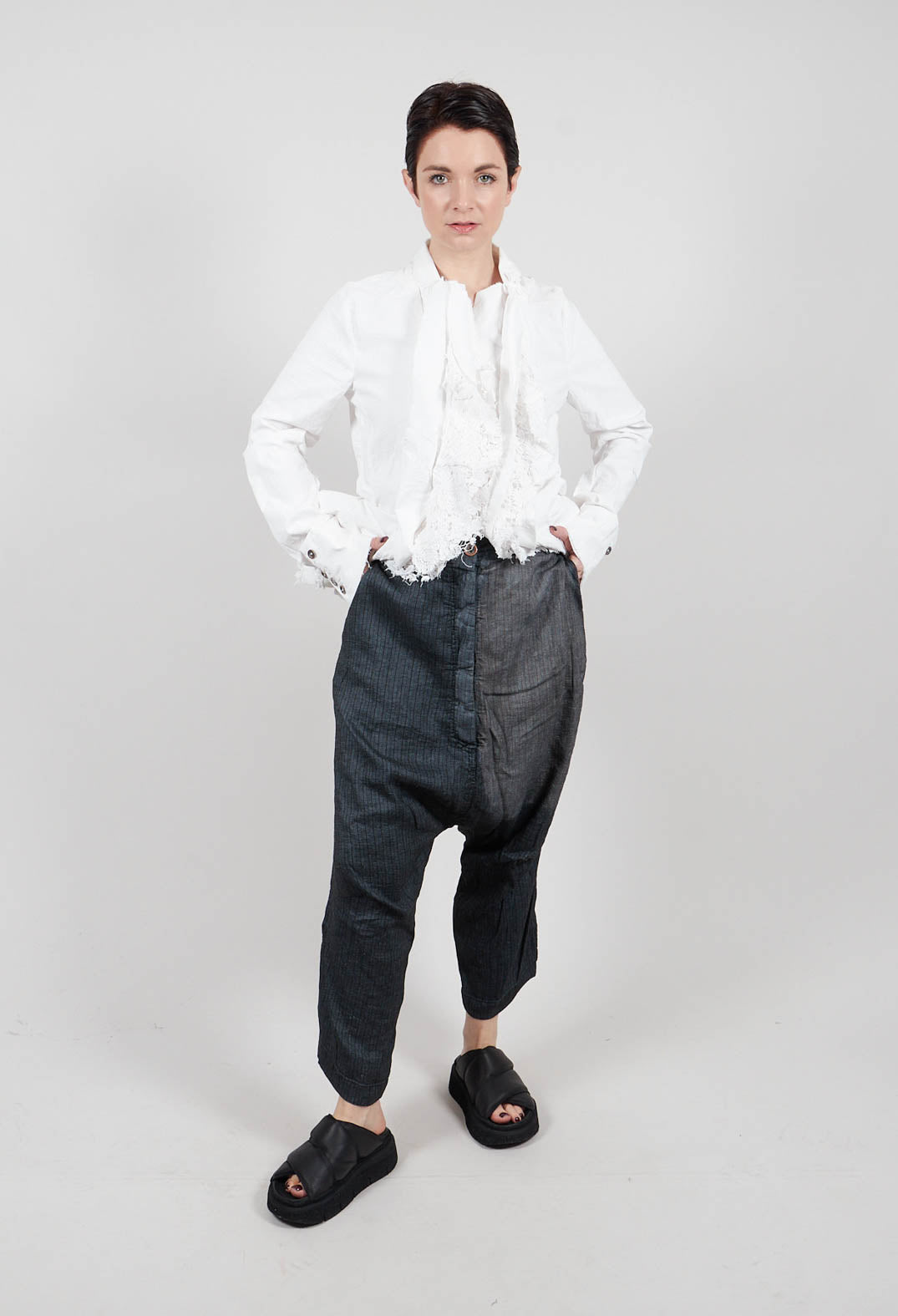 Cropped Drop Crotch Trousers in Sky Storm - 2110125