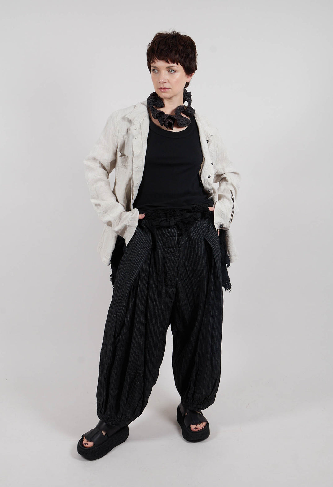 Sleeveless Top with Lace Hem in Black Gloss - 2180813