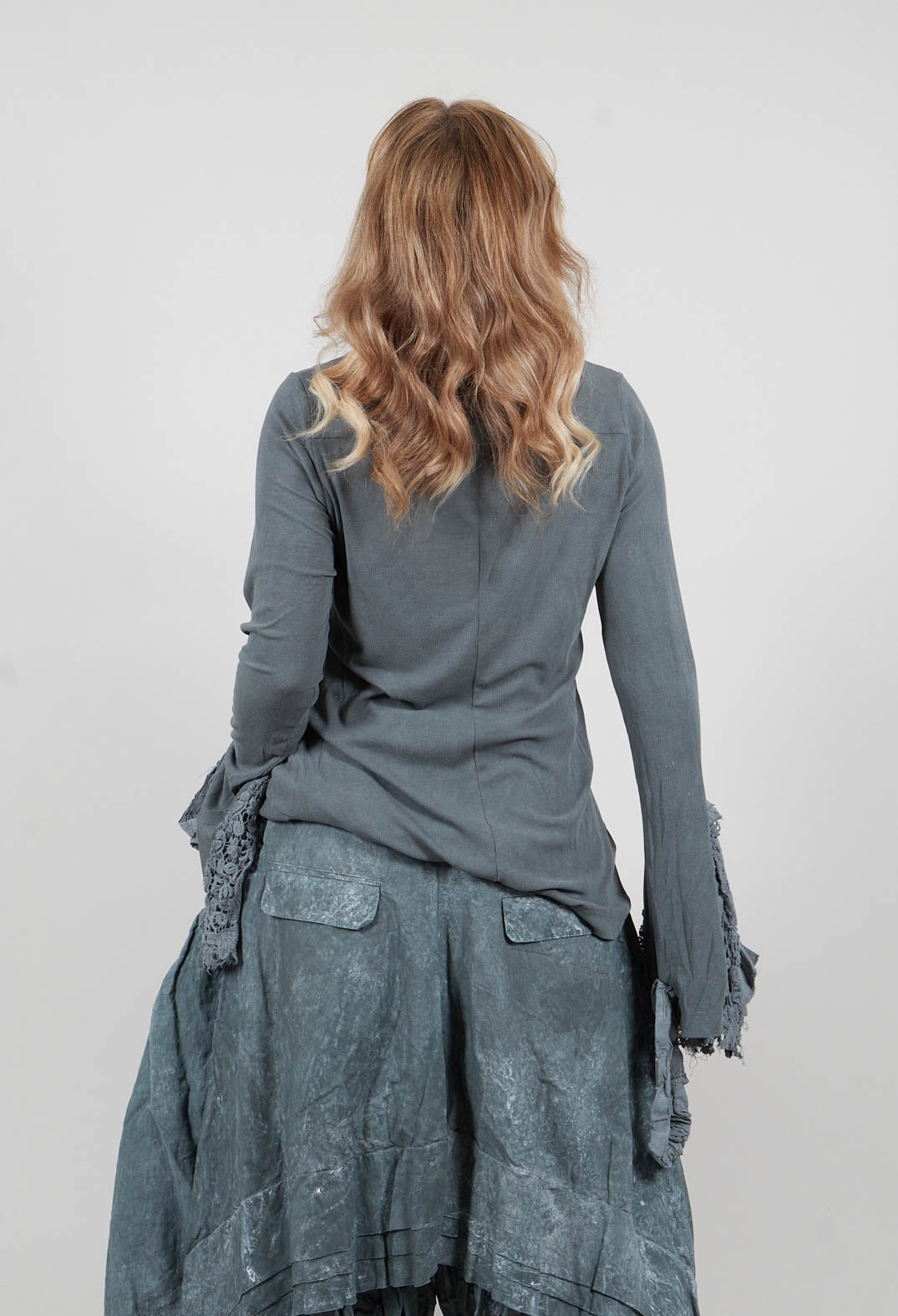 Top with Lace Cuffs in Seaweed Fog - 2180502