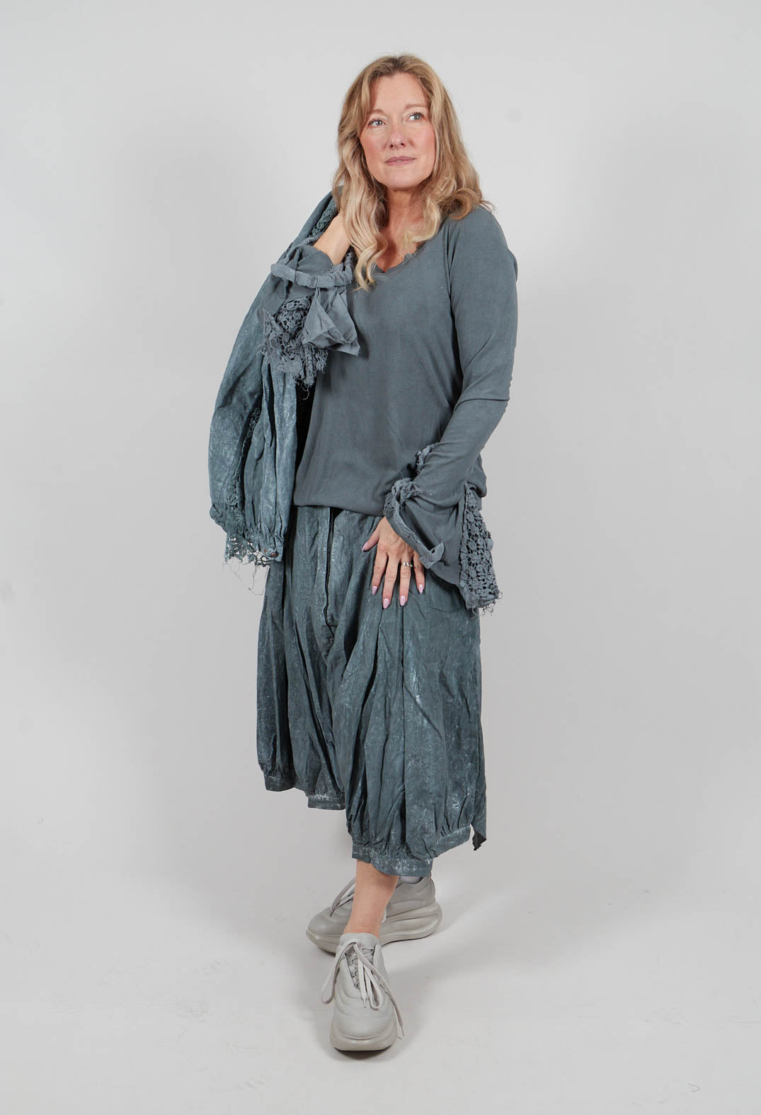 Top with Lace Cuffs in Seaweed Fog - 2180502