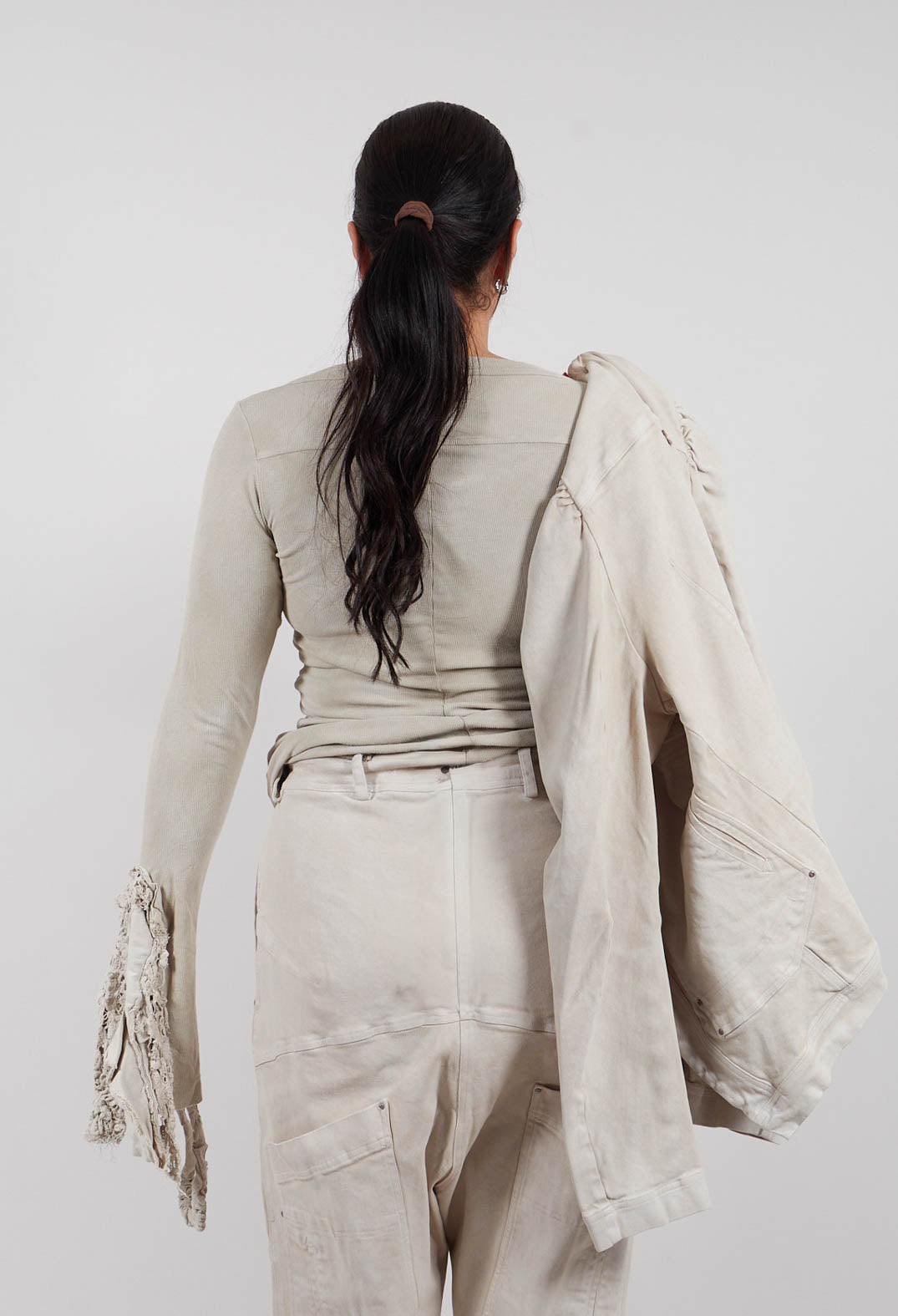 Top with Lace Cuffs in Linen Fog - 2180502