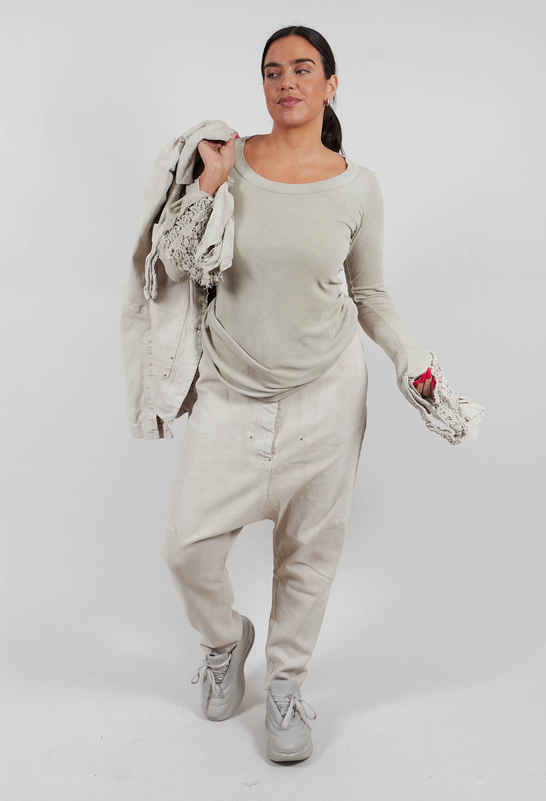 Top with Lace Cuffs in Linen Fog - 2180502